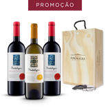 2 Portalegre tinto + 1 Portalegre Branco em cx de madeira e saca-rolhas